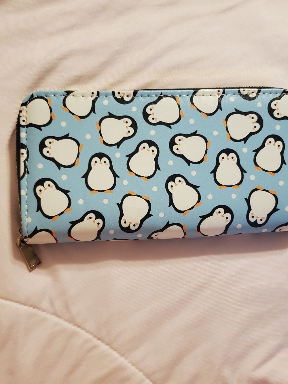 Penguin Print Zip Wallet - Blue